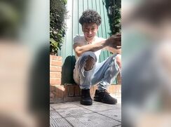 Spanish guy jerks off in public