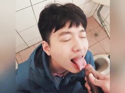 Twink cock sucking slut, cum face, cum in hair, oral king.
