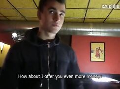 CH 333, Camera guy pays a young guy in bar wearing dark blue hoodie to suck and be fu