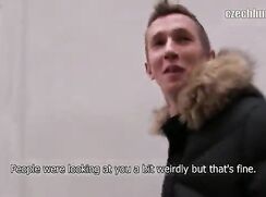 CH 338, Camera guy pays a young guy in black Parka to suck and be fucked