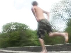 Amateur webcam: Naked dive into a river