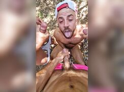 Outdoor public gay bukkake