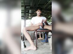 cute asian boy outdoor wank