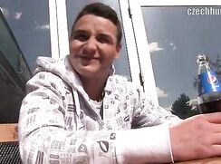 CH 354, Camera guy pays a young guy in black and white patterned hoodie to suck and b