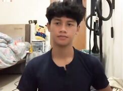 cute curly haired Indonesian boy baited and cums