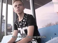 CH 372, Camera guy pays a young guy in a black "Brooklyn" T, to suck and be fucked