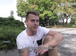 CH 376, Camera guy pays a young guy in a white T with a black pocket, to suck and be