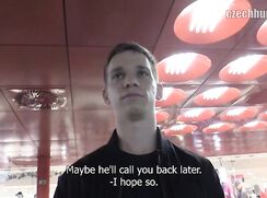 CH 382, Camera guy pays a young guy in a black T and jacket, to suck and be fucked
