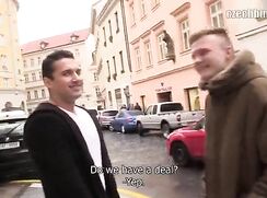 CH 384, Camera guy pays 2 young guys, one in a brown Parka, the other in a white T an