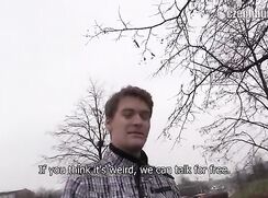 CH 387, Camera guy pays a young guy in a black white and grey patterned jacket, to su