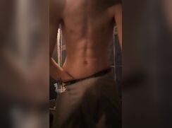 turkish boy jerking under the gray boxer at bathroom