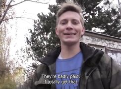 CH 391, Camera guy pays a young guy in green check waterproof jacket, to suck and be