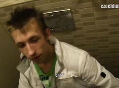 CH 396, Camera guy pays a young guy in thin white jacket in a bar, to suck and be fuc