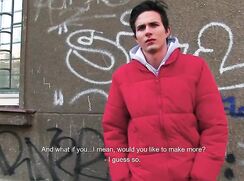 CH 409, Camera guy pays a young guy in bright red jacket and grey hoodie, to suck and