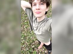 Sexy Twink Plays Risky With His Huge Veiny Cock In The Woods