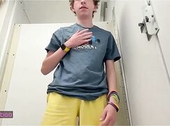 College Curly Hair Brunette Pees and Wanks Off in Bathroom - AI Enhanced