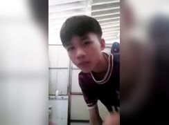 Vietnamese Boy wanking in the shower while family is outside (No Cumshots)