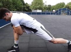 Football player cums in ropes