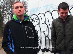 CH 419, Camera guy pays 2 young guys, one in black jacket with a lime green hood, and