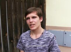 CH 444, Camera guy pays a young guy in grey speckled T to suck and be fucked