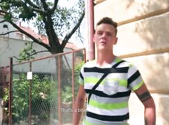 CH 446, Camera guy pays a young guy in black, grey, lime green and white striped T to