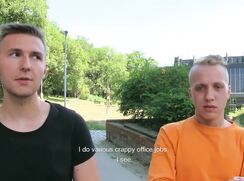CH 451, Camera guy pays 2 young guys, one in black T , the other in orange top, to su