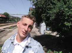 CH 453, Camera guy pays a young guy in blue ripped denim jacket to suck and be fucked