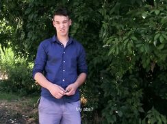 CH 457, Camera guy pays a young guy in dark blue shirt with white specks, and blue sh