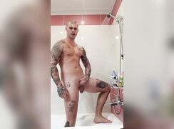 AHV - Sexy muscle boy jerking off in shower with big cumshot