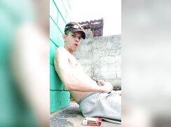 AHV - Skinny white guy smoking, cocks fury outside