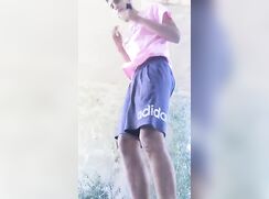 Taking a quick break on a walk to leave some cum behind