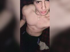 Curly haired jock jerking off in his bedroom cumming