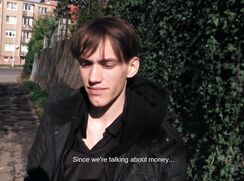 CH 483, Camera guy pays a young guy in a black T and a black hooded jacket, to suck a