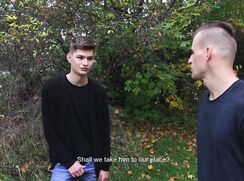 CH 482, Camera guy pays 2 young guys, one in a black T and jacket, the other in a dar