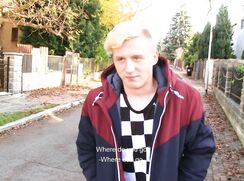 CH 487, Camera guy pays a young guy in a black and white chess board T, and a hooded