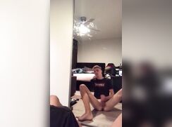 AHV - Teen cums in front of the mirror