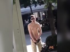Extreme Public Exhibitionist Jerks Off and Cums in Public