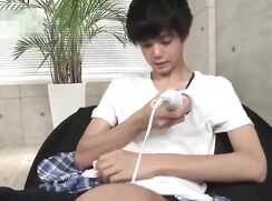 Hot Japanese twink plays with himself