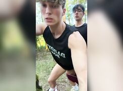 Bros have a bareback fuck in the woods