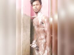 Indian uncut twink bathing