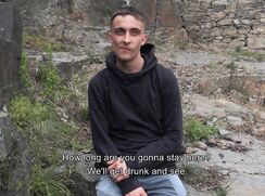 CH 540, Camera guy pays a young guy in black hoodie sitting in castle ruins to suck a