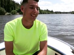 CH 542, Camera guy pays a young guy in bright yellow T in a boat to suck and be fucke