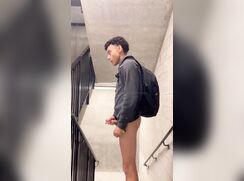 Dude Cums in Stairwell Wanking Long Cock