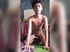 Cute Indian twink strip and self facial