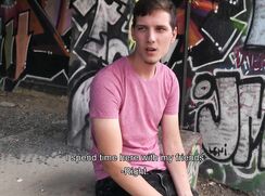 CH 555, Camera guy pays a young guy in an underpass wearing a ping T to suck and be f