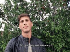 CH 557, Camera guy pays a young guy in a black leather jacket and a grey T to suck an