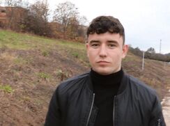 CH 579, Camera guy pays a young guy in a black jacket with a black turtleneck to suck