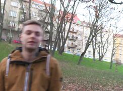 CH 587, Camera guy pays a young guy in a brown waterproof hoodie to suck and be fucke