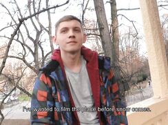 CH 591, Camera guy pays a young guy in a red blue and black large check jacket to suc
