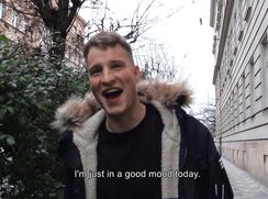 CH 593, Camera guy pays a young guy in a blue fleece parka to suck and be fucked